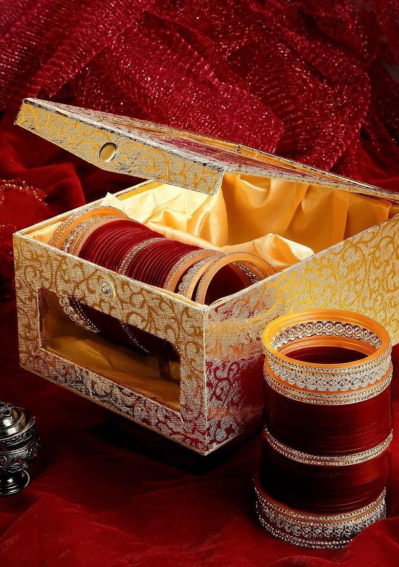 Set Of 72 Gold Plated And Ad Studded Wedding Chuda Bangle