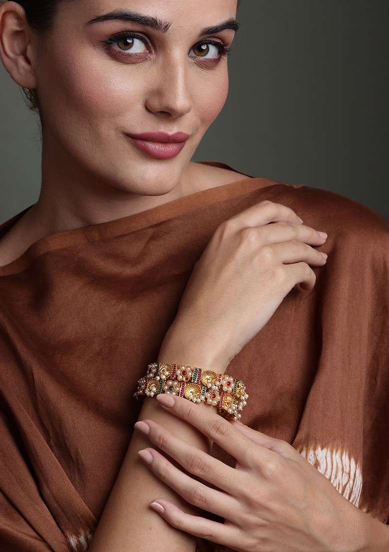 Set Of 2 Gold Plated American Diamond Stone Studded Bangles - Indya