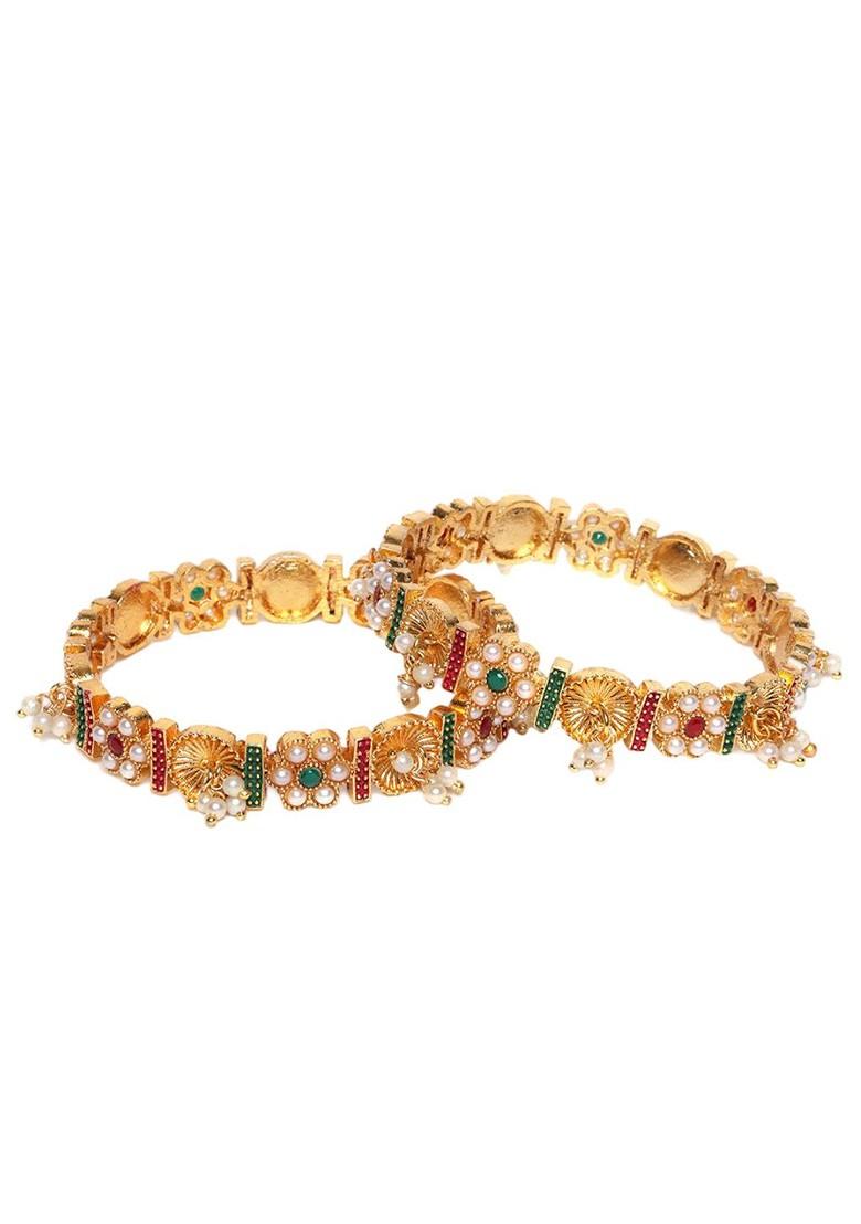 Set Of 2 Gold Plated American Diamond Stone Studded Bangles