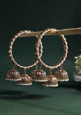 Set Of 2 Gold Plated Stone Studded Latkan Style Bangles