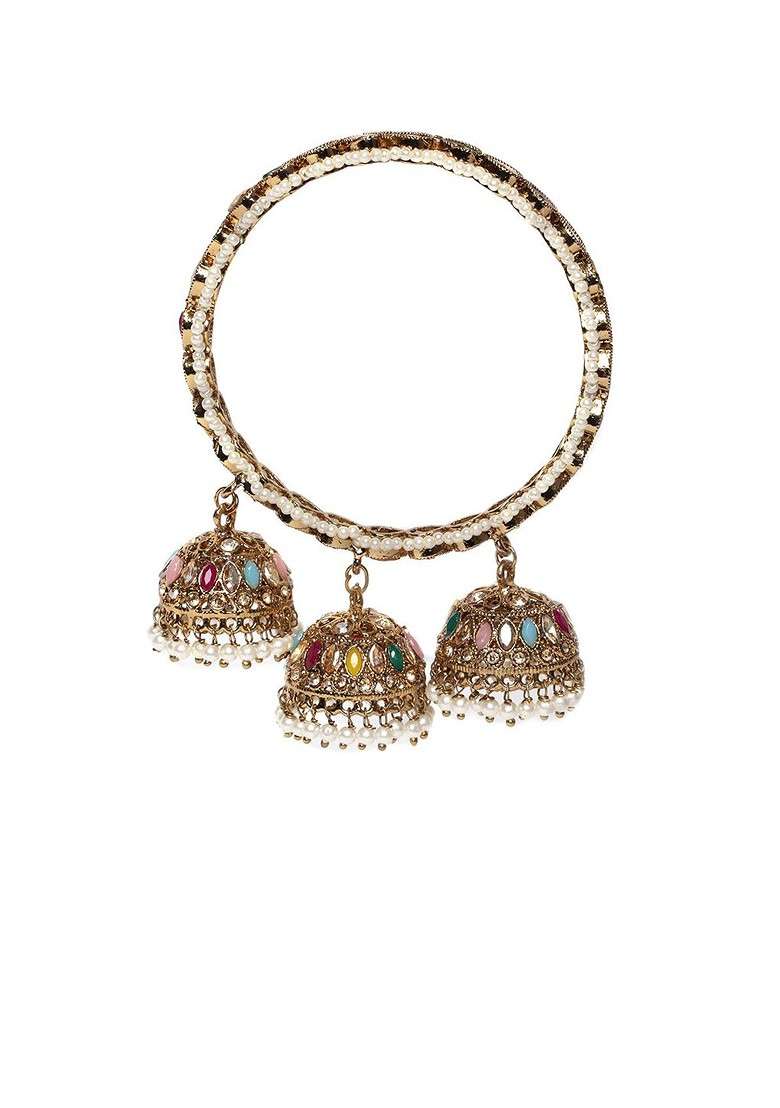 Set Of 2 Gold Plated Stone Studded Latkan Style Bangles - Indya