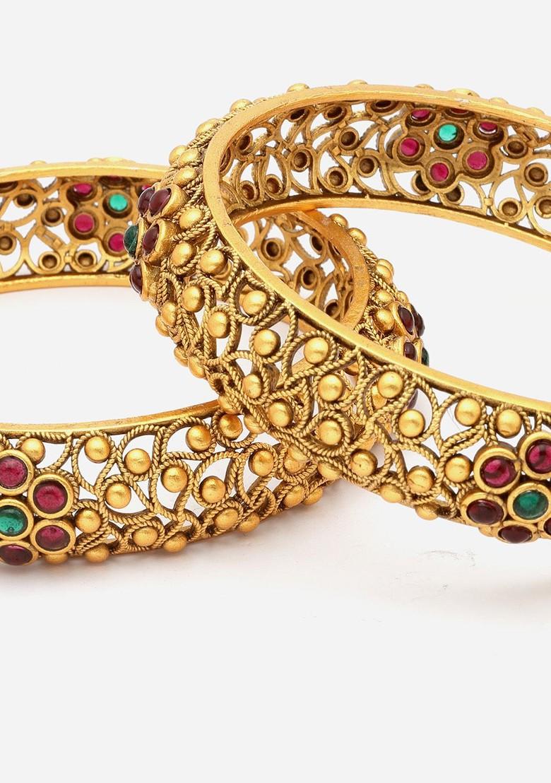 Set Of 2 24 Ct Gold Plated Handcrafted Antique Bangles