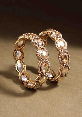 Set Of 2 Gold Plated American Diamond Studded Bangles