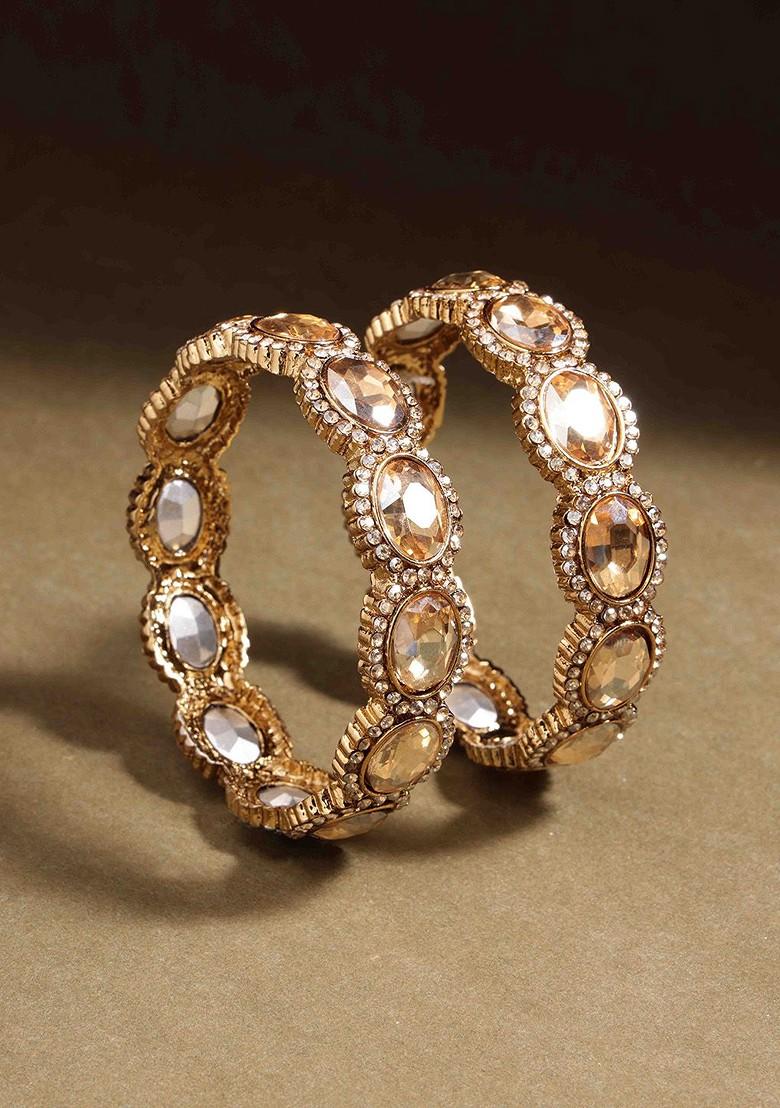 Set Of 2 Gold Plated American Diamond Studded Bangles