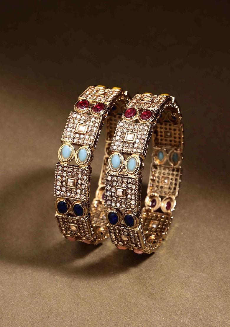 Set Of 2 Gold Plated American Diamond Studded Bangles