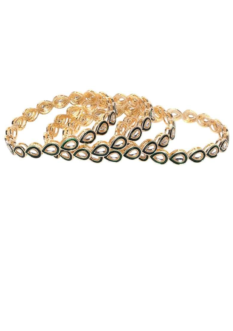 Set Of 4 Gold Plated Stone Studded Bangles - Indya