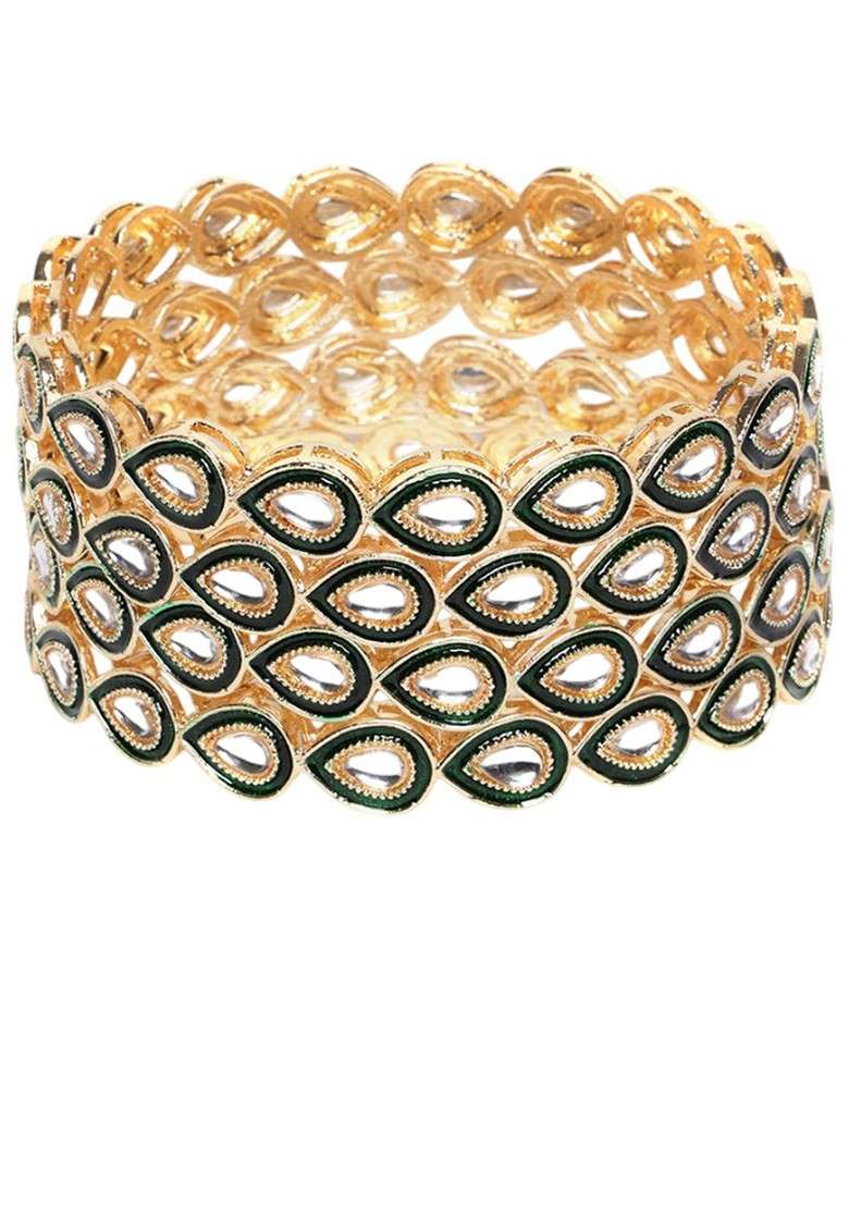 Set Of 4 Gold Plated Stone Studded Bangles - Indya