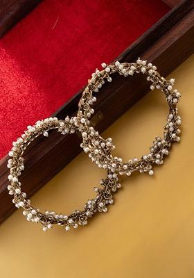 Set Of 2 Gold Plated American Diamond Stone Studded And Beaded Bangles