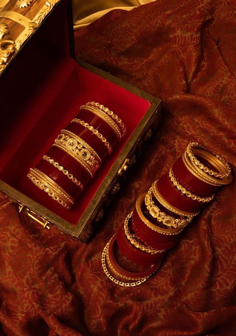 Set Of 75 Gold Plated Artificial Stone Studded Bangles
