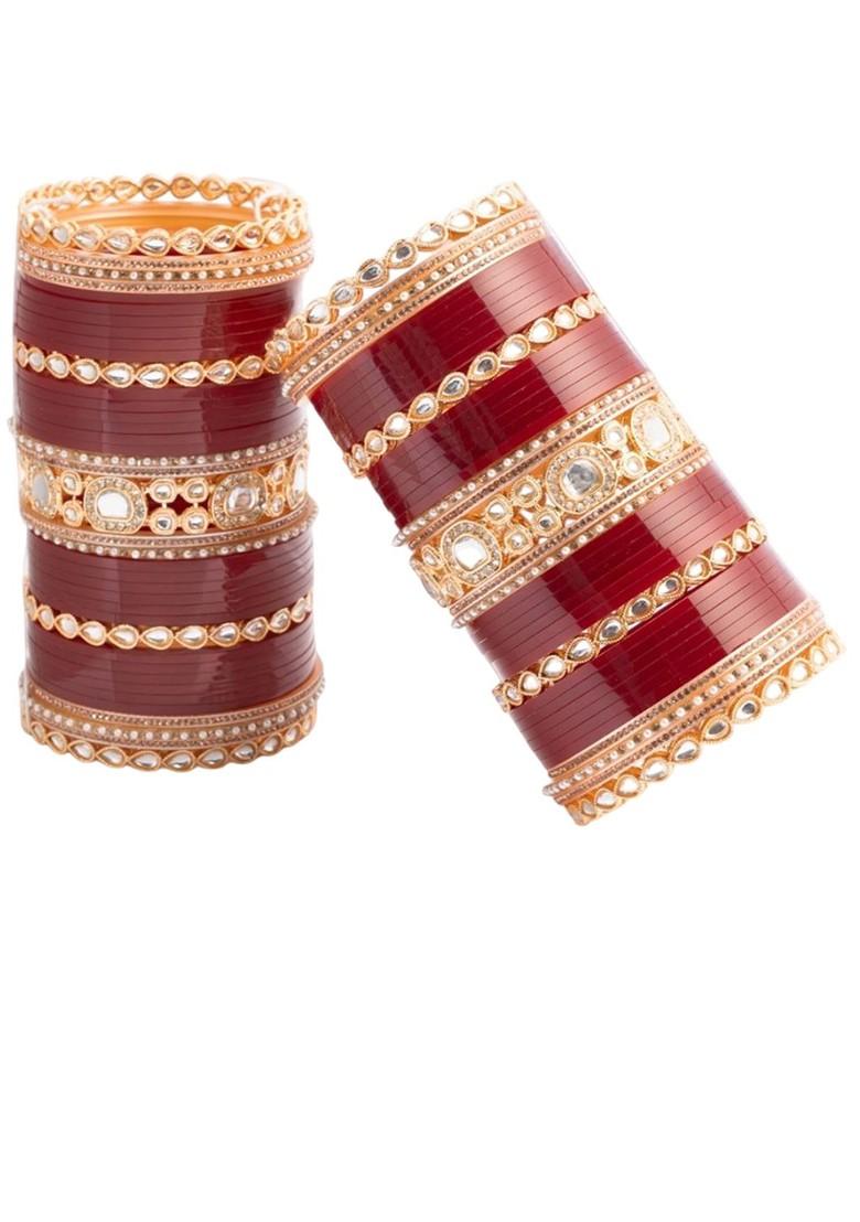 Set Of 75 Gold Plated Artificial Stone Studded Bangles