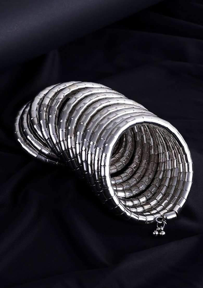 Silver Silver Plated Spiral Bracelet Bangles - Indya