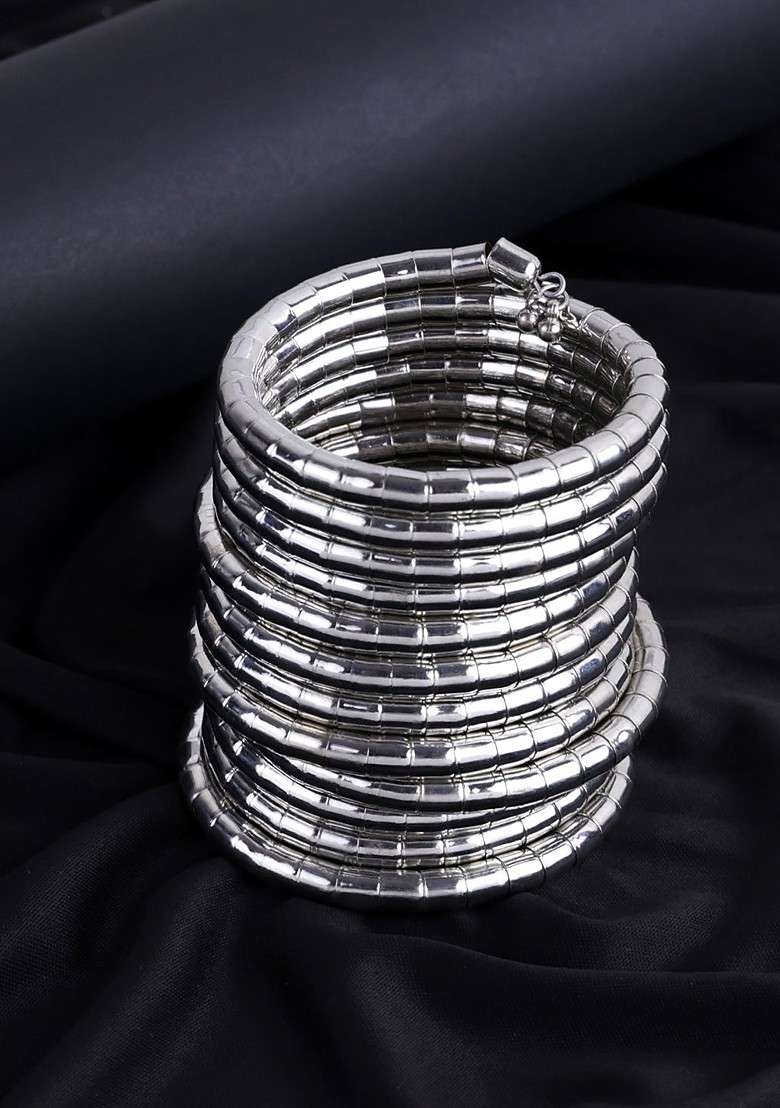 Silver Silver Plated Spiral Bracelet Bangles - Indya