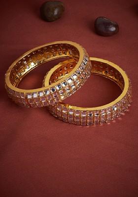 Set Of 2 Gold Plated Kundan Stone Studded Bangles