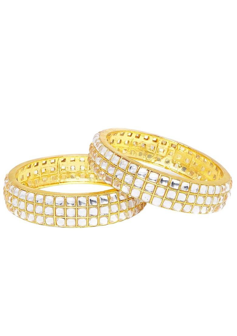 Set Of 2 Gold Plated Kundan Stone Studded Bangles