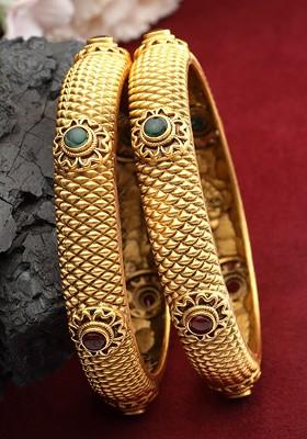 Set Of 2 24 Ct Gold Plated Antique Bangles