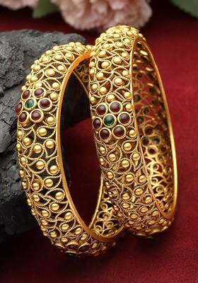 Set Of 2 24 Ct Gold Plated Antique Bangles