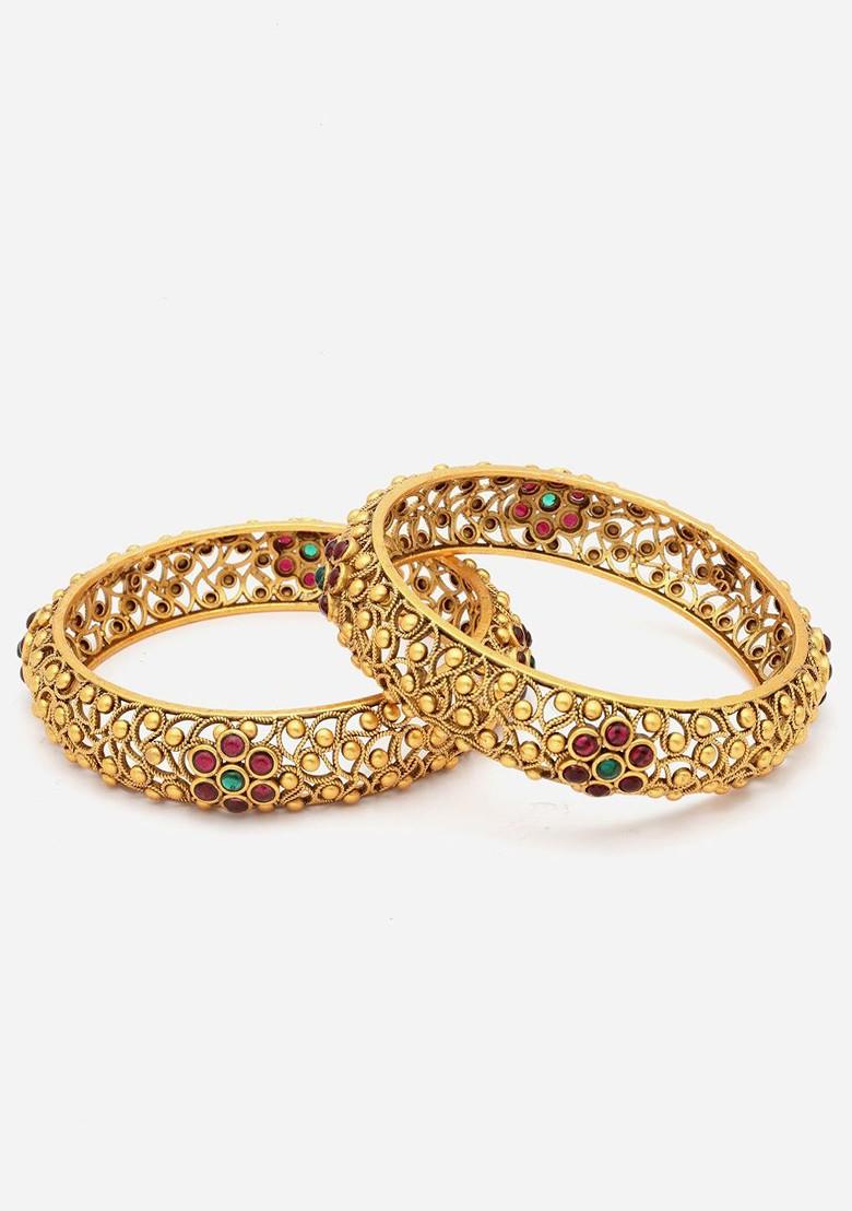Set Of 2 24 Ct Gold Plated Antique Bangles