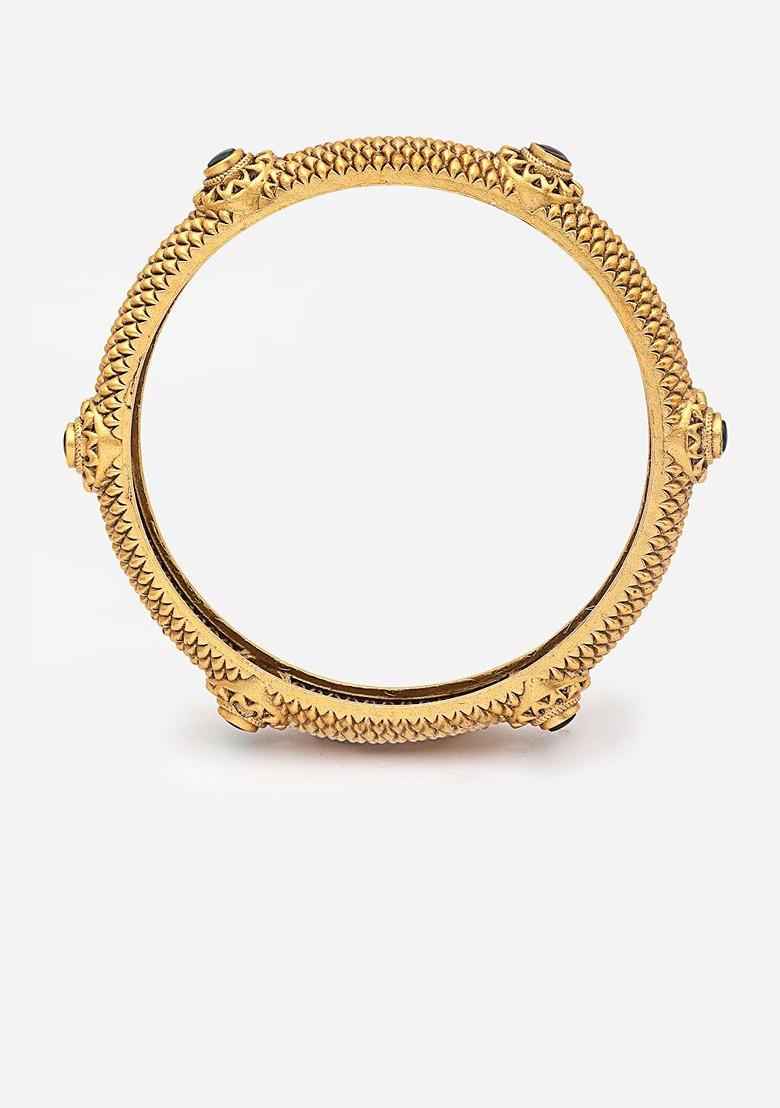 Set Of 2 24 Ct Gold Plated Ad Studded Antique Bangles