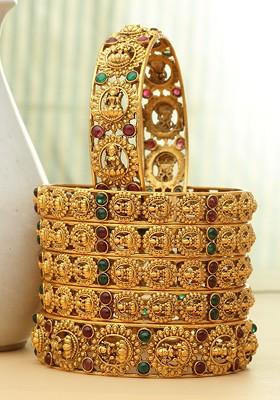 Set Of 6 24 Ct Gold Plated Handcrafted Antique Bangles