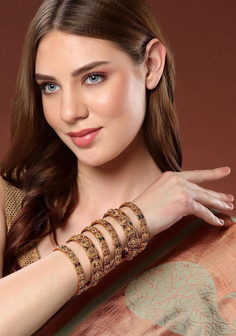 Set Of 6 24 Ct Gold Plated Handcrafted Antique Bangles