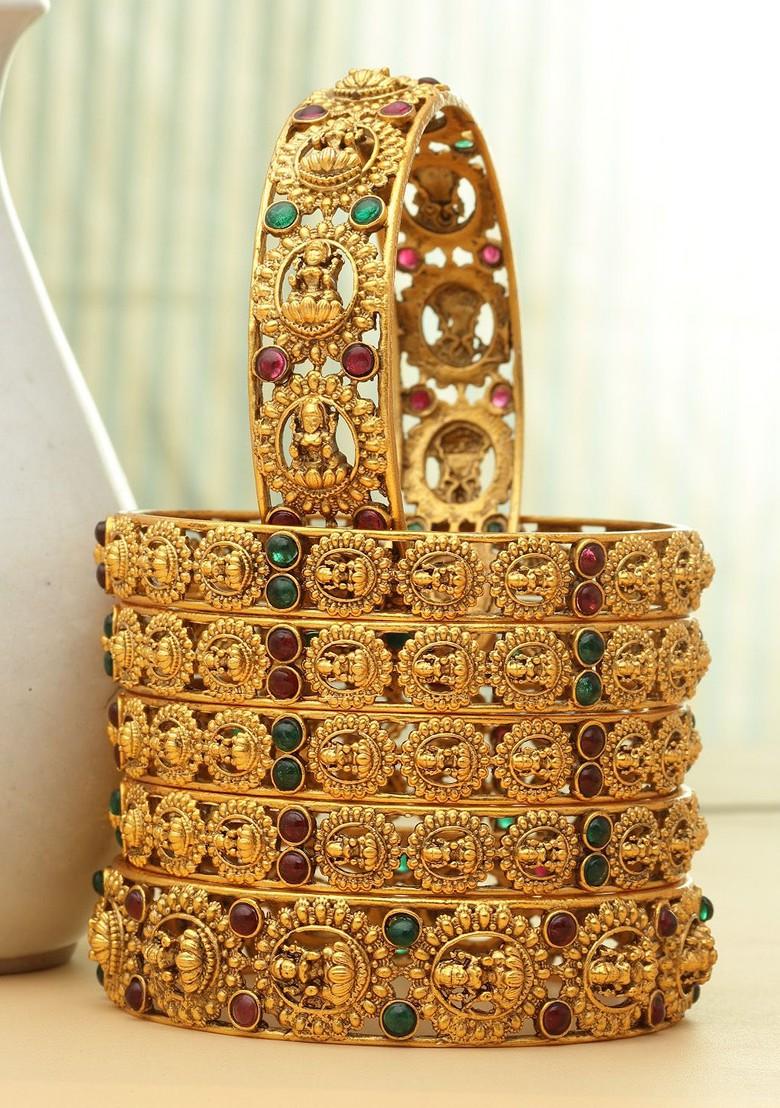 Set Of 6 24 Ct Gold Plated Handcrafted Antique Bangles