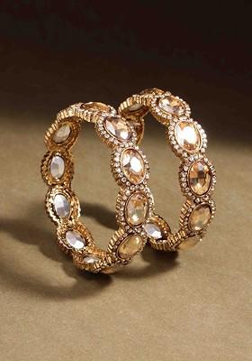 Set Of 2 Gold Plated American Diamond Stone Studded Bangles