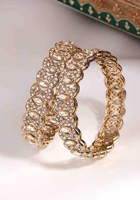 Set Of 2 Gold Plated American Diamond Stone Studded Bangles