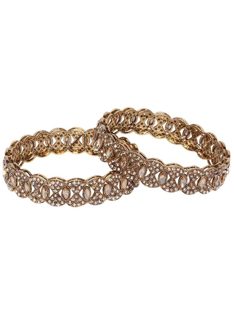 Set Of 2 Gold Plated American Diamond Stone Studded Bangles - Indya