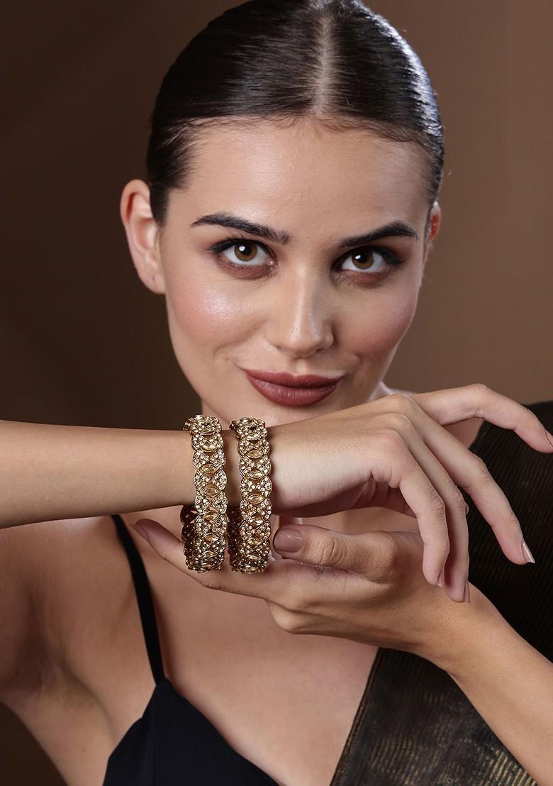 Set Of 2 Gold Plated American Diamond Stone Studded Bangles