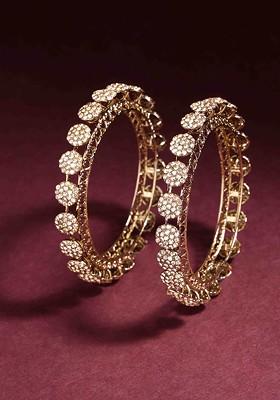 Set Of 2 Gold Plated American Diamond Stone Studded Kada Set