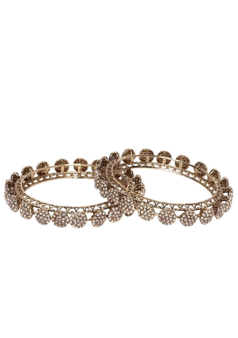 Set Of 2 Gold Plated American Diamond Stone Studded Kada Set