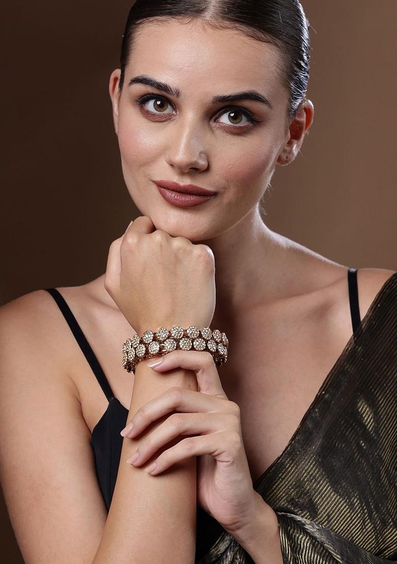 Set Of 2 Gold Plated American Diamond Stone Studded Kada Set