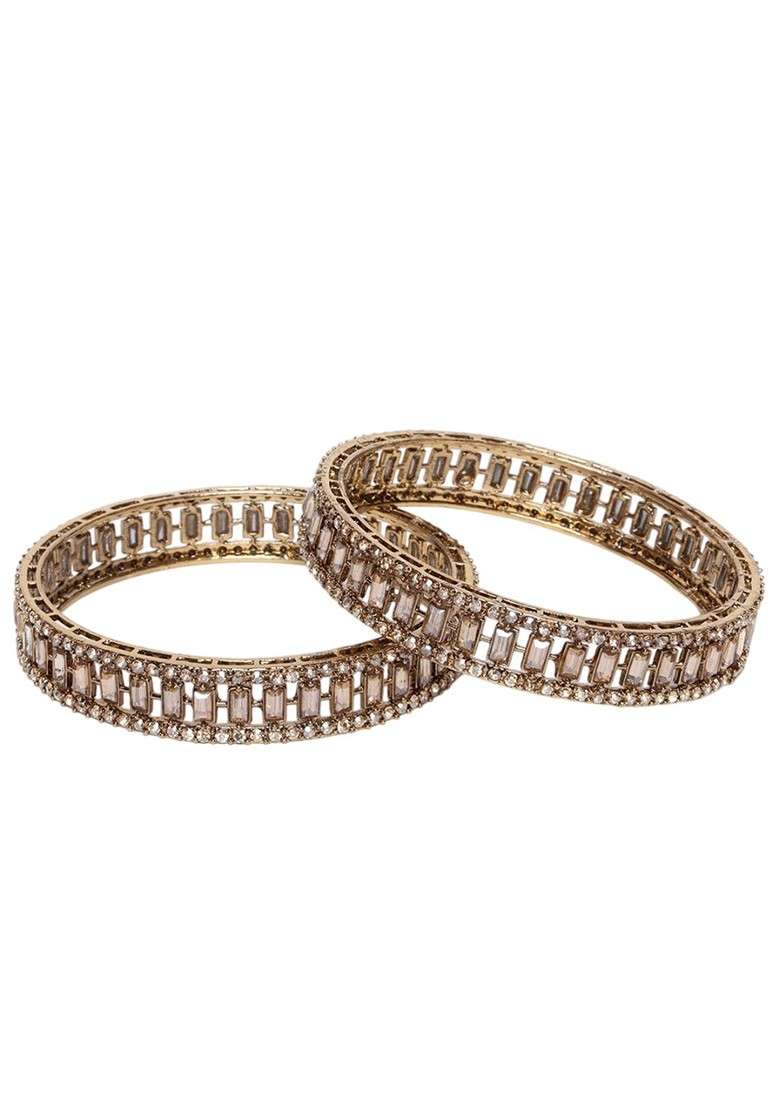 Set Of 2 Gold Plated American Diamond Stone Studded Bangles - Indya