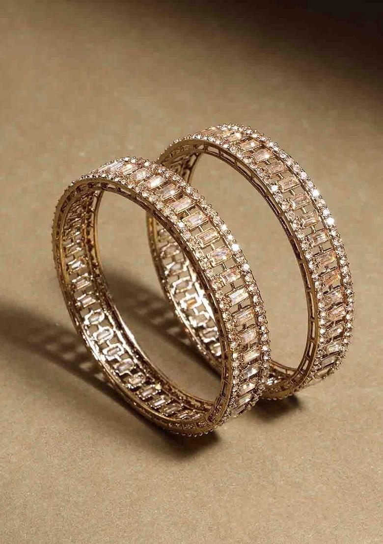 Set Of 2 Gold Plated American Diamond Stone Studded Bangles