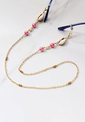 Pink Beads With Shells Spectacles Or Air Pods Chain