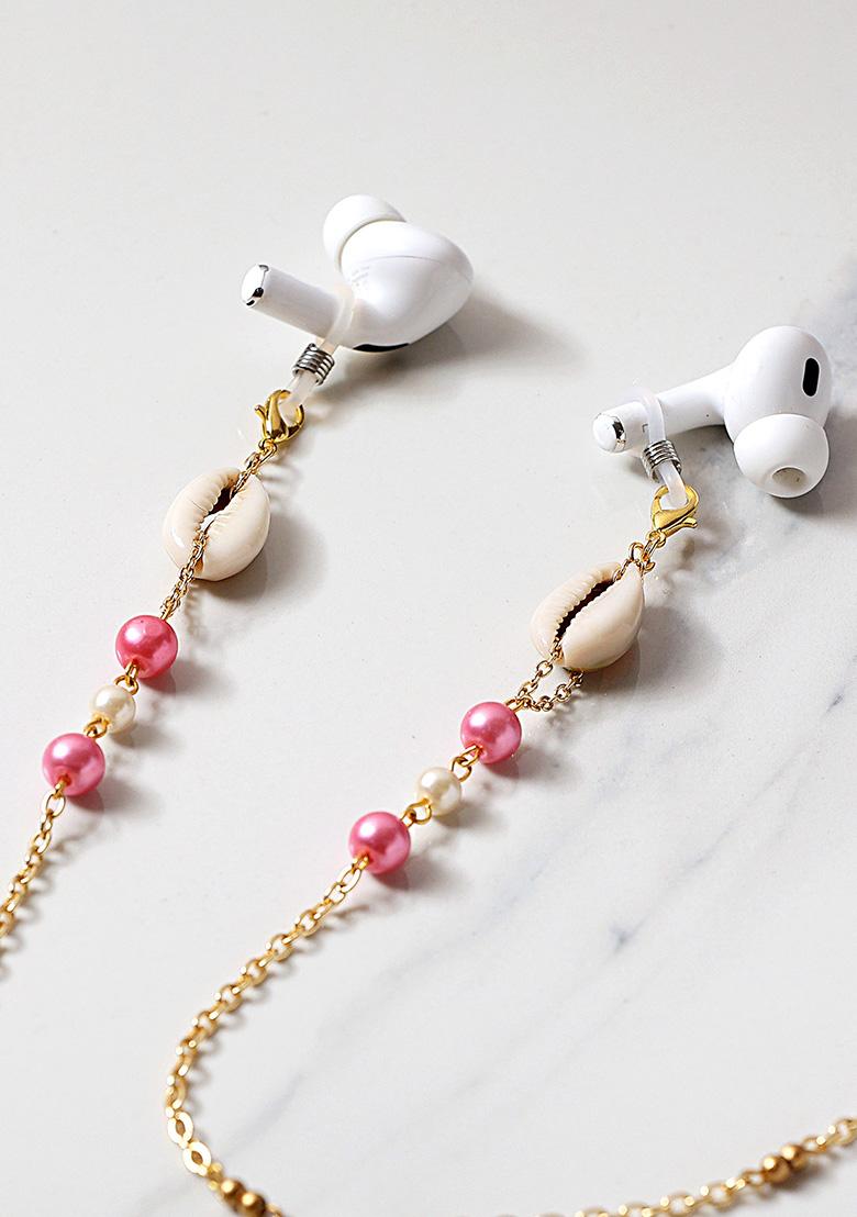 Pink Beads With Shells Spectacles Or Air Pods Chain