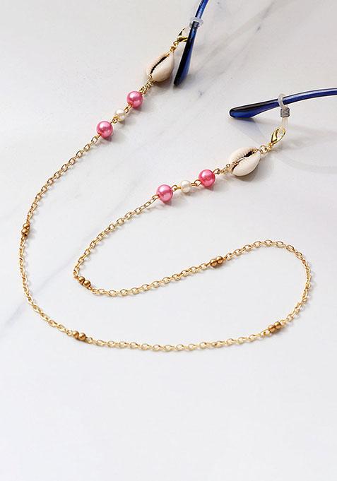 Pink Beads With Shells Spectacles Or Air Pods Chain