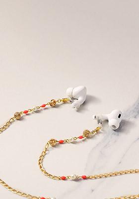 Pretty Peach With Golden Mesh Spectacles Or Air Pods Chain