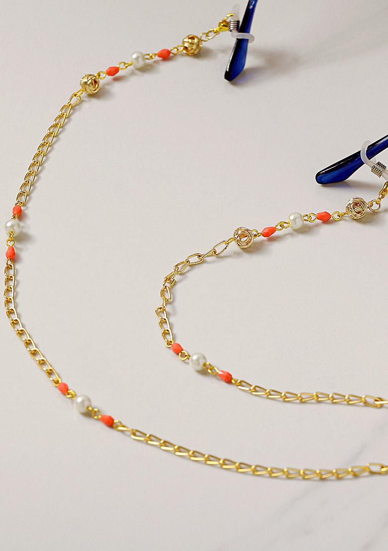 Pretty Peach With Golden Mesh Spectacles Or Air Pods Chain