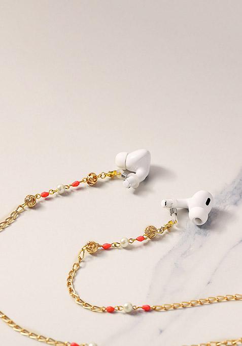 Pretty Peach With Golden Mesh Spectacles Or Air Pods Chain