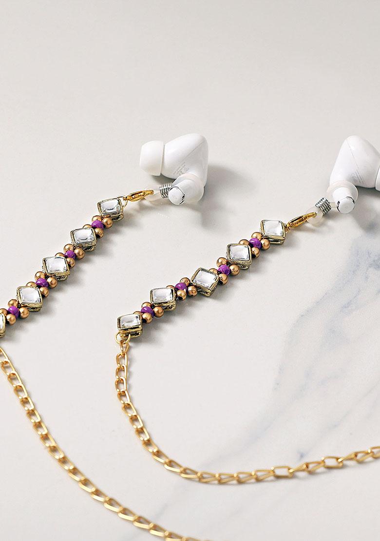 Kundanand Purple Beads Spectacles Or Air Pods Chain