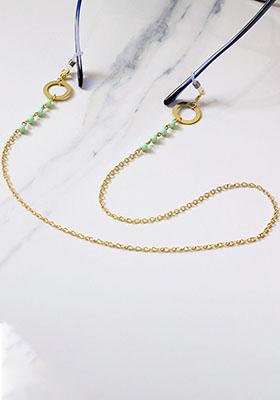 Green Beads With Golden Ring Spectacles Or Air Pods Chain