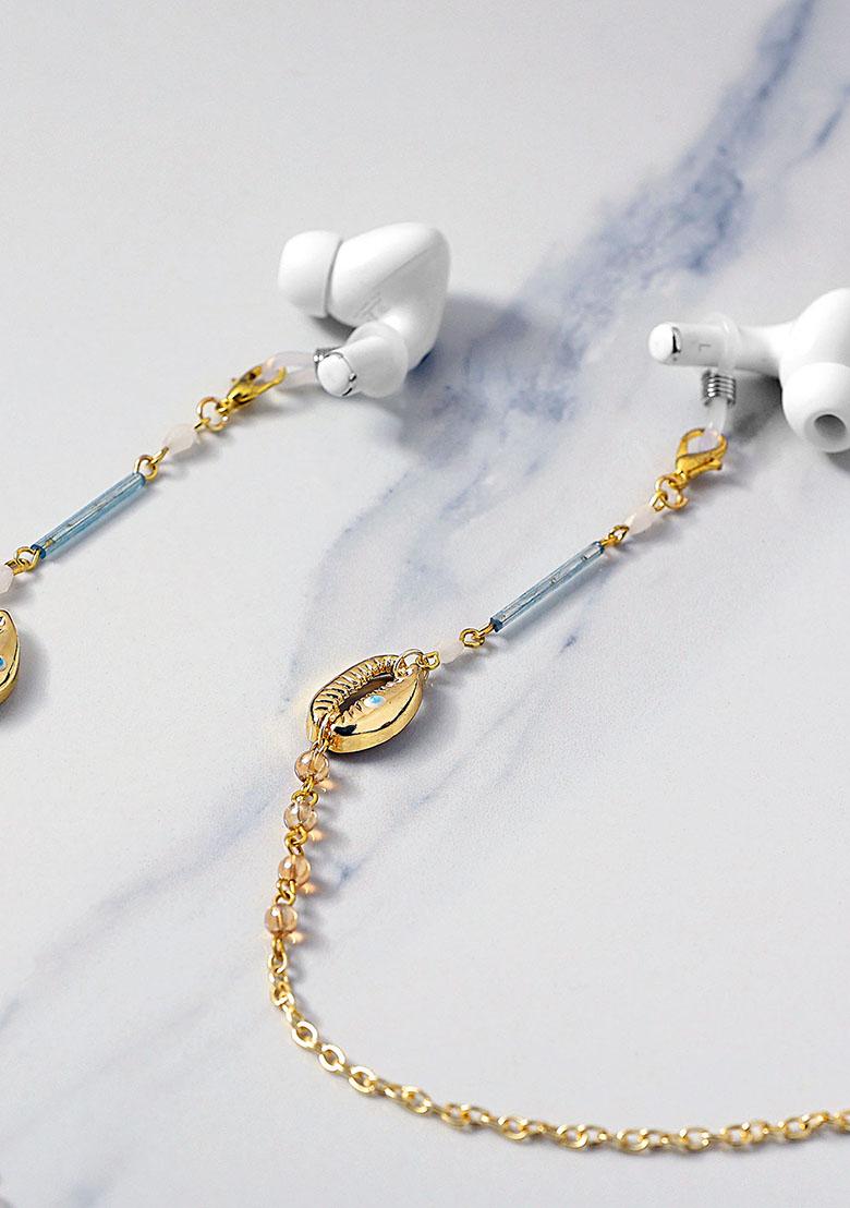Blue Glass Tube Evil Eye Shell Spectacles Or Air Pods Chain
