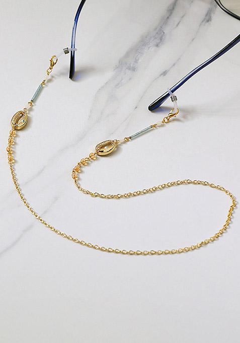 Blue Glass Tube Evil Eye Shell Spectacles Or Air Pods Chain