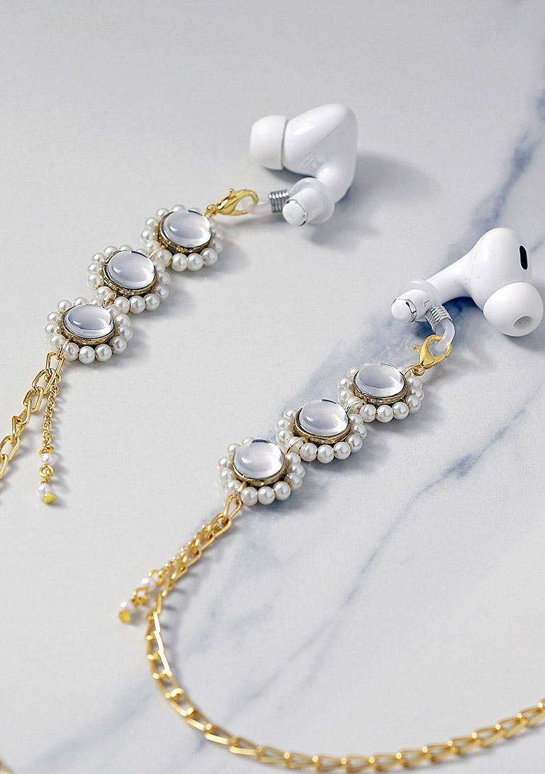 Kundanand White Beads Spectacles Or Air Pods Chain