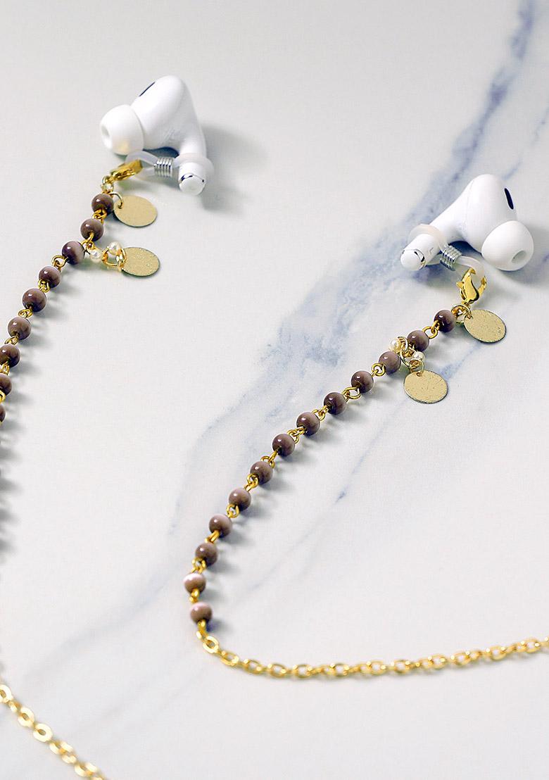 Lavender Beads With Golden Coins Spectacles Or Air Pods Chain