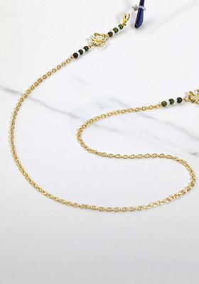 Golden Flower With Green Beads Spectacles Or Air Pods Chain