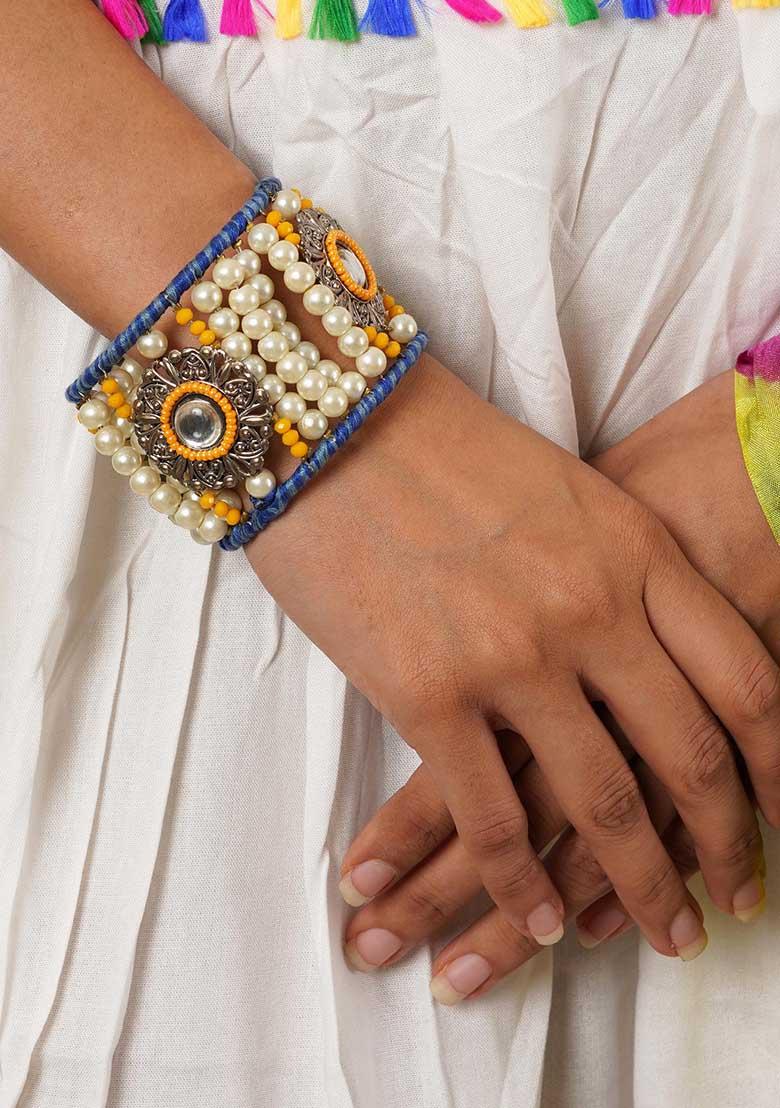 Vintage Look Pearl And Beaded 2 Bangle