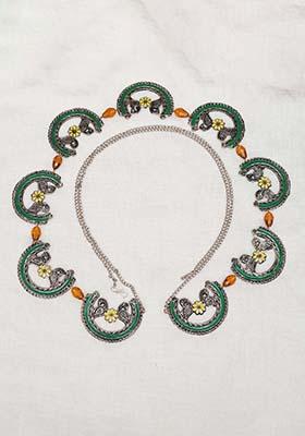 Oxidized Silver Elephant Waistbelt With Floral Beads