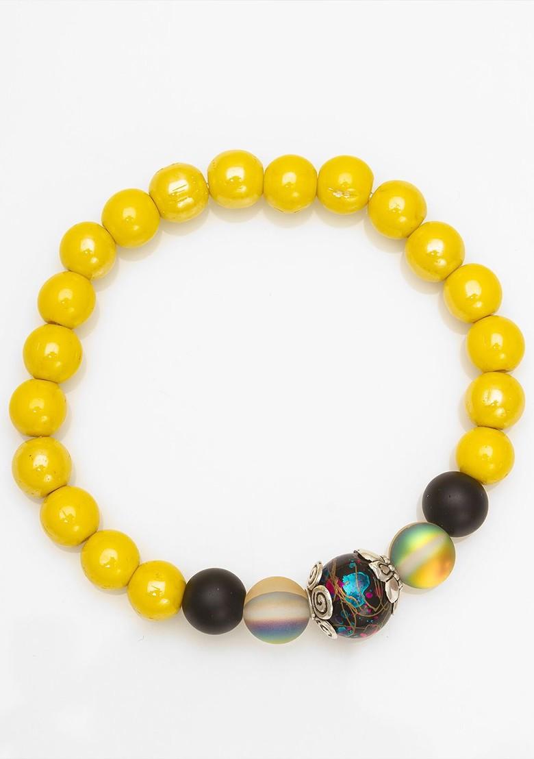 Yellow Beaded Elasticated Bracelet